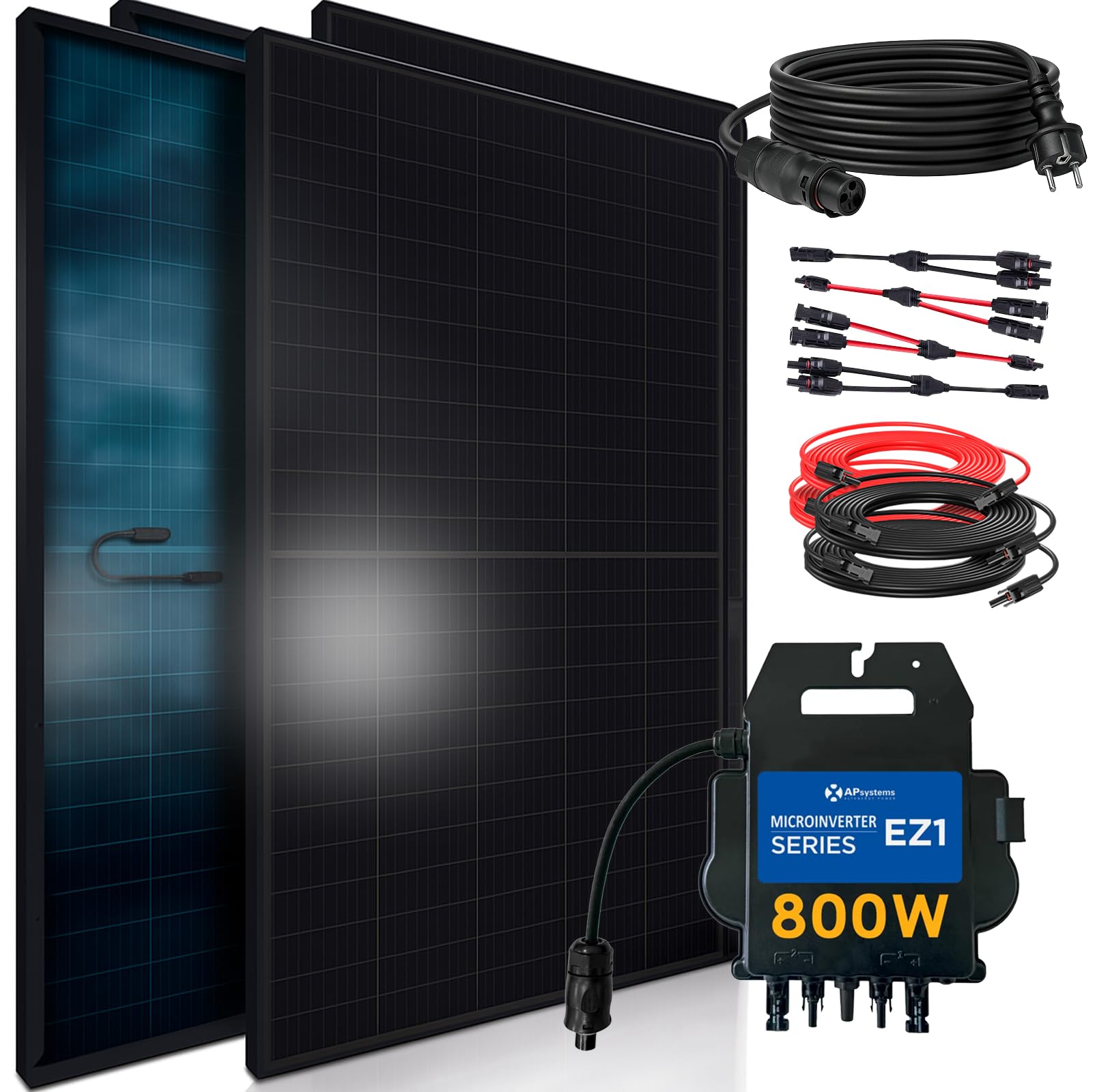 SUNNIVA® 1840W Balkonkraftwerk Fullblack für BIFAZIAL Solaranlage, 4x460W Solarmodule, 4x2,5m Solarkabel, kompakt mit St