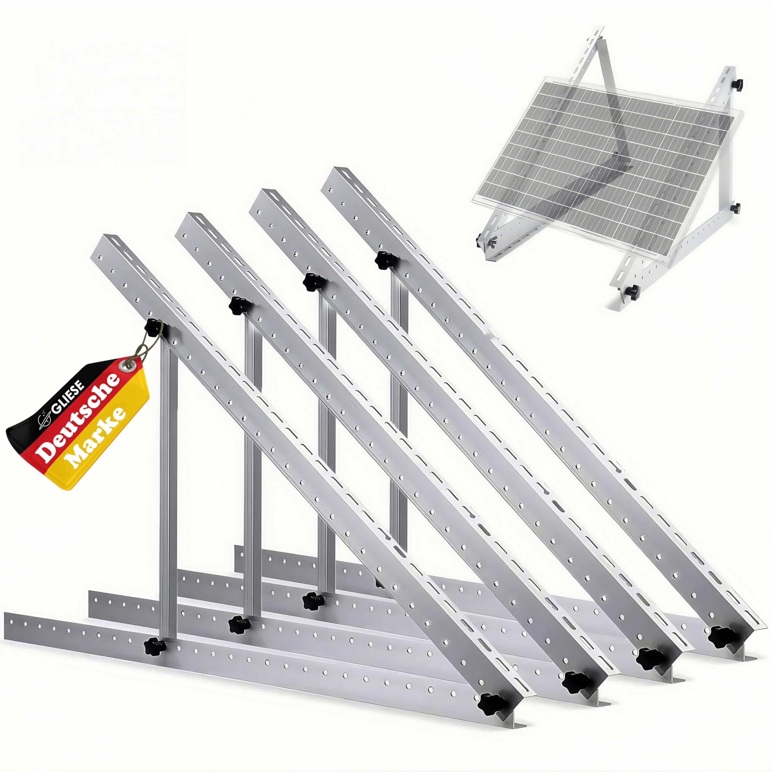 GLIESE® Solarmodul Halterung 114 cm 2 Sets | Verstellbare Solarpanel Halterung aus Aluminium für Flachdach und Balkon | 